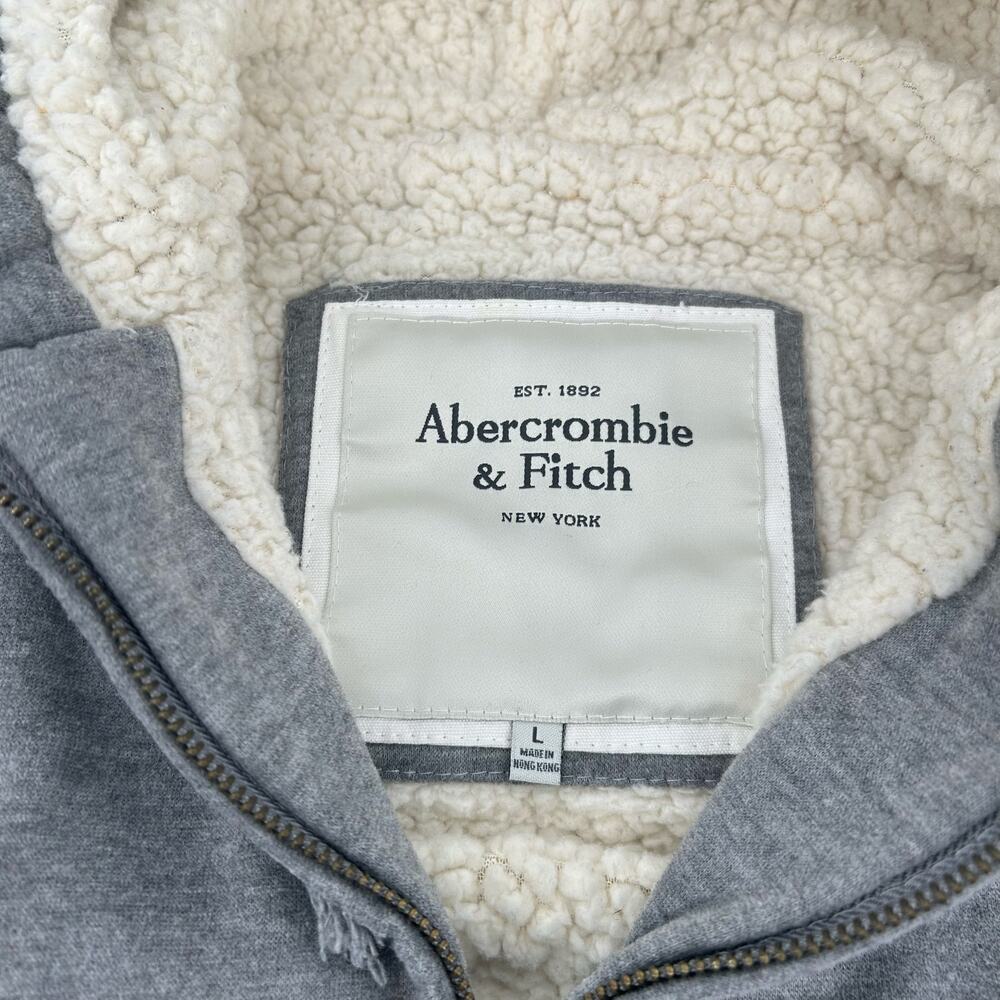 Vintage y2k women's L Abercrombie & Fitch Sherpa Lined Full Zip Up Gray Hoodie - Picture 4 of 7